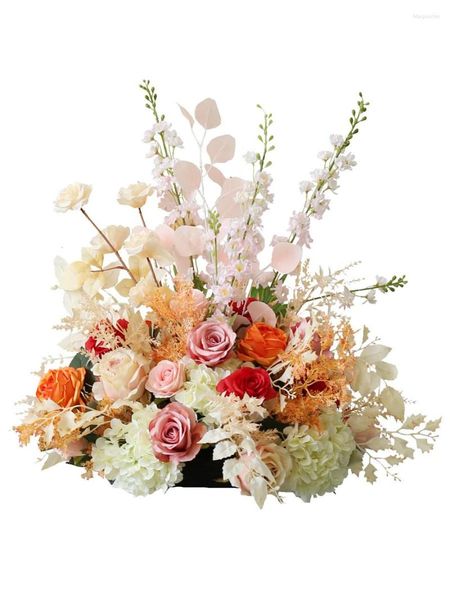 Fleurs décoratives La belle série orange Mise en page de la scène de mariage DIY Table Centre de table Bouquets Artificielles Rangée de fleurs Pography Props