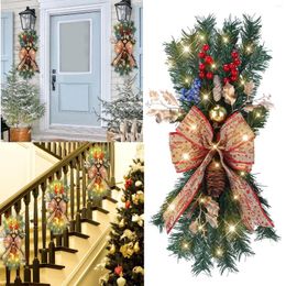 Fleurs décoratives, garniture d'escalier pré-éclairée sans fil, grandes couronnes de porte de noël pour couronne extérieure avant, bienvenue de saint-valentin