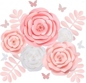 Decoratieve bloemen doornachtige rozen 15 stuks hand geassembleerd grote 3d papieren bloemdecoratie voor muur bruiloft douche baby kwekerij