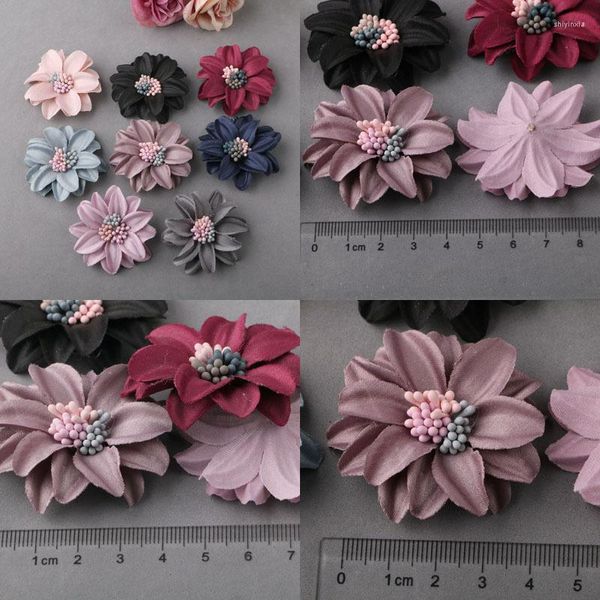 Fleurs décoratives trois couleurs fleur noyau Chic tissu pinces à cheveux pour enfants fille accessoires artisanat tissu bricolage bandeau