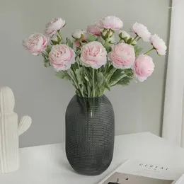 Fleurs décoratives à trois têtes Flamingo Lotus Home Decoration Simulation Peony Flower Bouquet Room Room Coffee Decor Artificiel