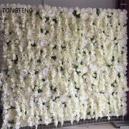 Fleurs décoratives Tongfeng 10pcs / lot Ivory Flower Runner Mariage Decoration Artificiel Silk Rose Peony 3D Mur