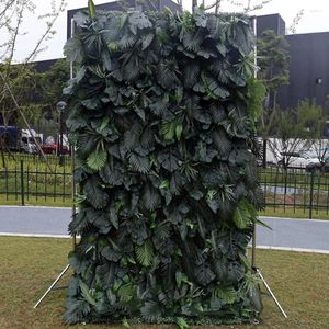 Fleurs décoratives Tongfeng Green Artificiel Plantes tropicales Halloween Roll Up Flower Panels muraux de mariage Décoration d'automne Adornos