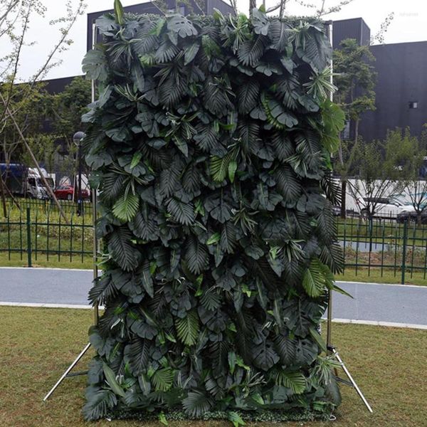 Fleurs décoratives TONGFENG Vert Soie Artificielle Plantes Tropicales 3D Roll Up Fleur Mur De Noce Toile De Fond De Noël Ddecoracion Automne