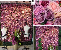 Decoratieve bloemen Tongfeng Purple Pink Artificial Silk Rose Peony 3d Flower Wall Panels achtergrond Runner Wedding Stage Decoratie met groen