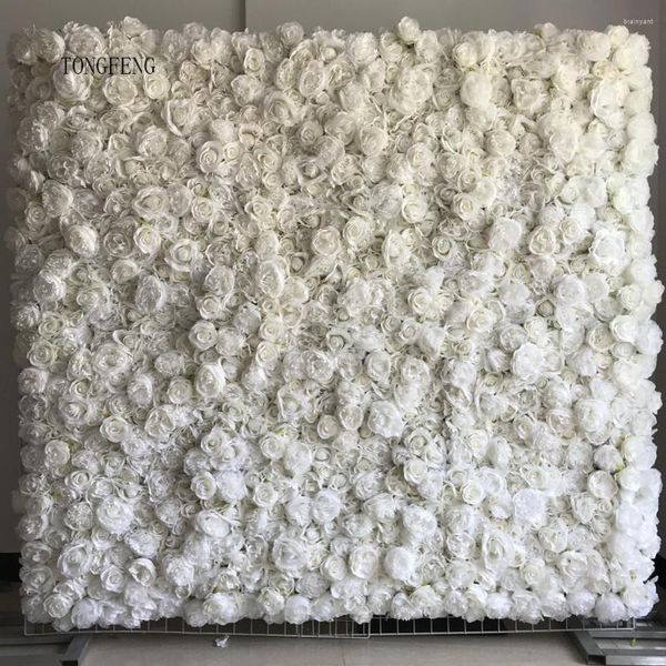 Fleurs décoratives TONGFENG blanc 8 pièces/lot Fleurs Artificielles soie Rose pivoine 3D Fleur panneau mural fête mariage toile de fond décoration