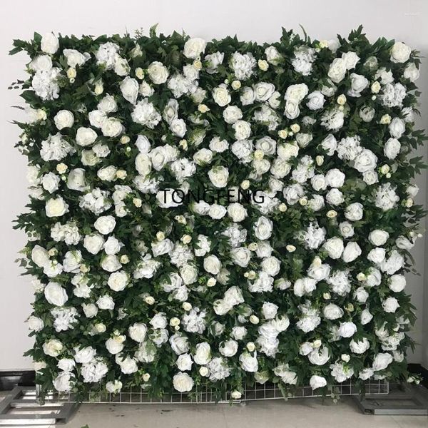 Fleurs décoratives Tongfeng White Plant tropical 3D Panneau de fleur murale Runner Artificiellesl Green Wedding Couple de chambre à coucher