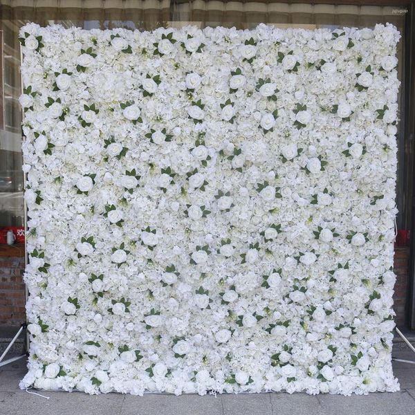 Fleurs décoratives TONGFENG Blanc Avec Congé 3D Roll Up Mariage El Célébration Décoration Rose Toile de Fond Soie Artificielle Partie Fleur Mur