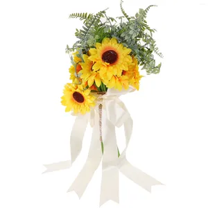 Flores decorativas jogando buquê rústico girassol suprimentos de casamento boquets nupcial falso vaso artificial romântico pano de seda dama de honra