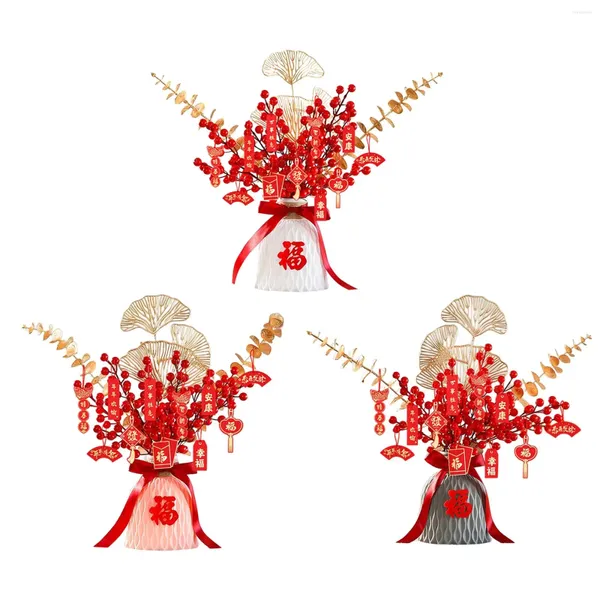 Fleurs décoratives traditionnelles de l'année chinoise, pendentifs suspendus avec personnage porte-bonheur, bonsaï pour décoration de maison, cadeaux