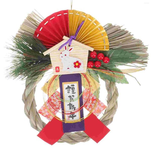 Couronne suspendue japonaise traditionnelle de fleurs décoratives, pendentif de bonne fortune, signe de porte de bienvenue rustique, ornement pour la maison, 2024 ans