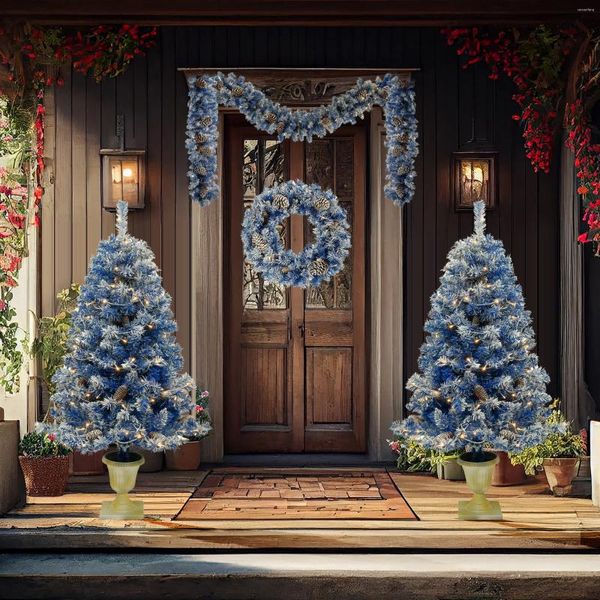 Árbol de flores decorativas, juego de 4 piezas de Navidad Artificial, guirnalda y 2 árboles de entrada, Navidad con luces LED