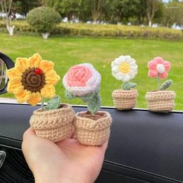 Pot de fleurs décoratif en Crochet, tournesol tissé, marguerite, Pots à tricoter finis, décor de chambre, ornement de bureau de voiture