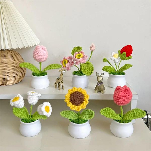 Fleurs décoratives tulipes crochet pots de fleurs faits maison plantes kint à main