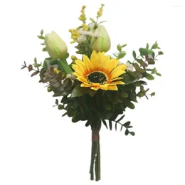 Decoratieve bloemen tulpen handgebonden nep bouquet simulatie zonnebloem multicolor home decoratie ijzer draad plastic idyllische vakantieboeketten