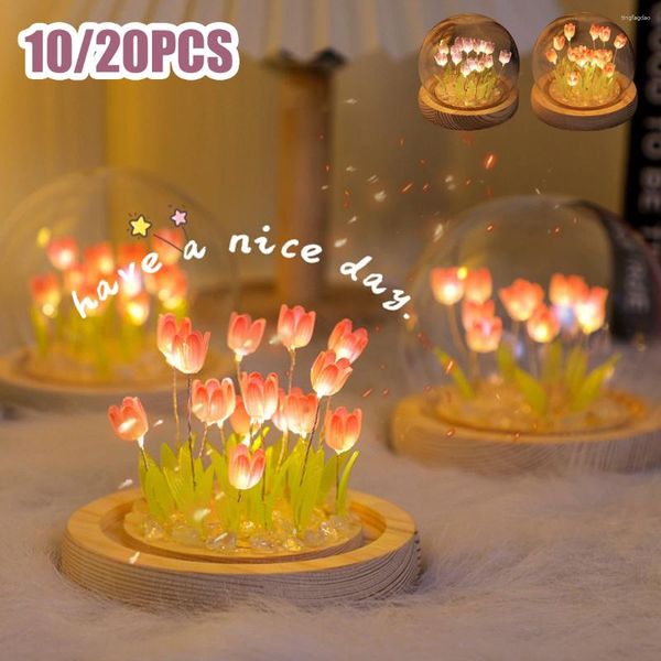 Fleurs décoratives Tulip Night Light Batterated Fleur Fleur 10 / 20pcs Simulation LED Nightlight MAIN MAIN MAIN MAIN