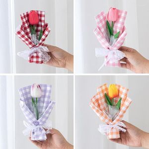 Fleurs décoratives tulipe savon Bouquet de fleurs artificielles avec emballage cadeau faux fête des enseignants décor de mariage à la main