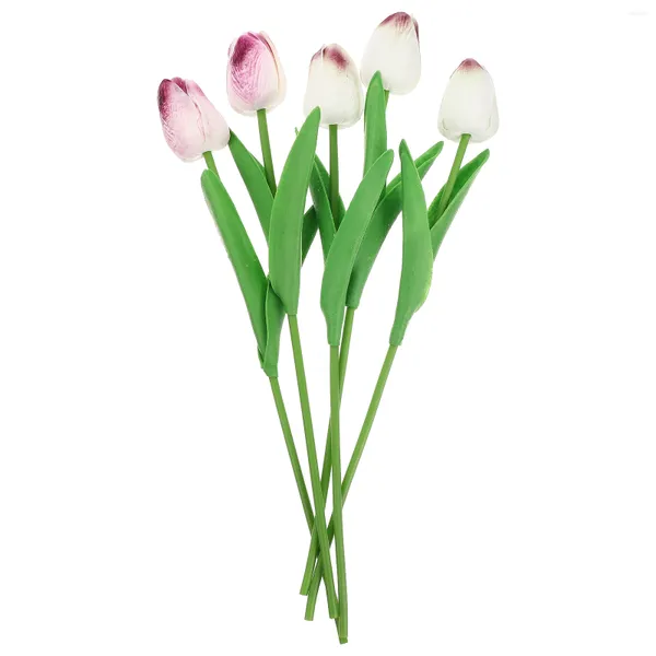 Fleurs décoratives Tulipe Tulipes Artificielle Faux Bouquet Real Touch Tiges Faux Soie Fleur Décor Arrangements Forsythia Branches Blanc