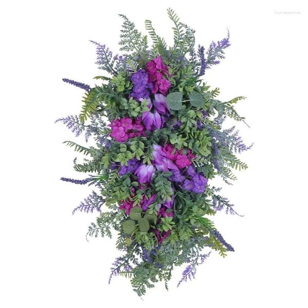 Couronne de tulipes décoratives pour porte d'entrée, fleur artificielle de printemps avec jacinthes, hortensias, lavandes, tentures murales, décorations