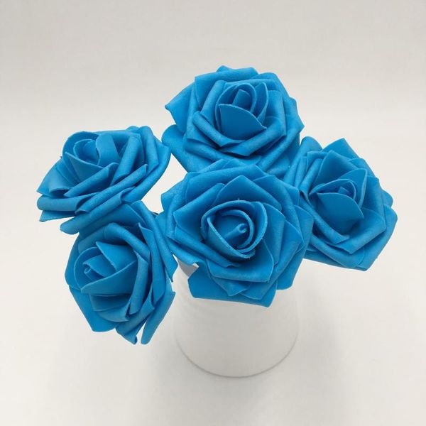 Fleurs décoratives Turquoise Bleu Roses Mariage Artificiel 8cm Faux 100 Tiges Pour Centre De Table LNPE015