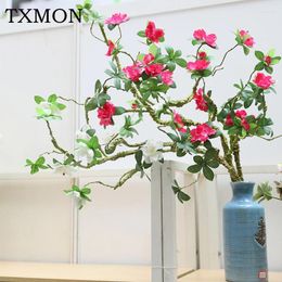 Fleurs décoratives txmon 90cm artificiel azalea magnolia fleur fleuring branche de forme douce simulation de forme verte