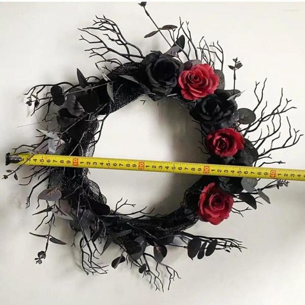 Flores Decorativas Decoración única De Halloween Decoración Espeluznante Guirnalda De Rama Muerta Realista Corona De Flores Negras para La Pared De La Puerta Festiva