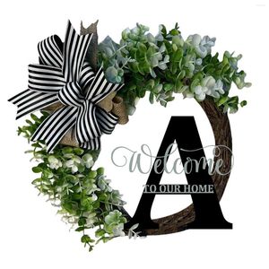 Fleurs décoratives Unique nom de famille toute l'année couronne de porte d'entrée avec arc signe de bienvenue guirlande créative 26 lettres porche décorations d'automne