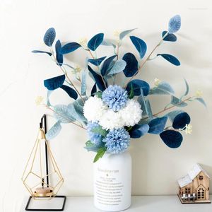 Decoratieve bloemen Unrovice Blue White Fake Bouquet Hydrangea Artificial Chrysanthemum Silk Diy Home Party Tafel Arrangement Decoratie