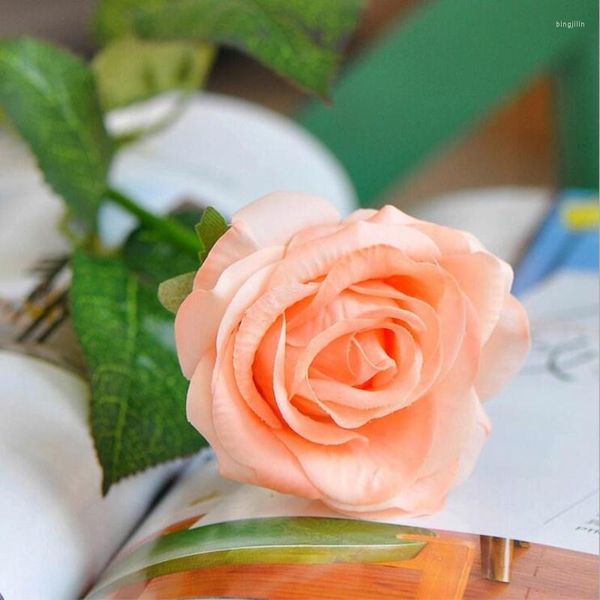 Fleurs décoratives Haut de Gamme Artificielle PU Rose Fleur Artisanat Ornement Real Touch Roses Bouquet Blanc Rouge Champagne Rose Pour La Maison De Mariage