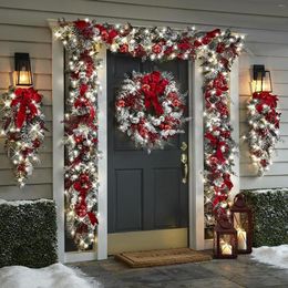Decoratieve bloemen ondersteboven boomdeur hangende decoratie De draadloze prelit rode en witte vakantie trim voorste krans Kerstjaar 202