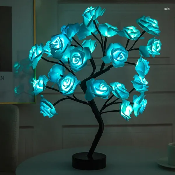 Flores decorativas USB Led Luz de noche de hadas árbol de flores artificiales decoración del hogar lámparas de rosas con pilas mesita de noche para escritorio de habitación