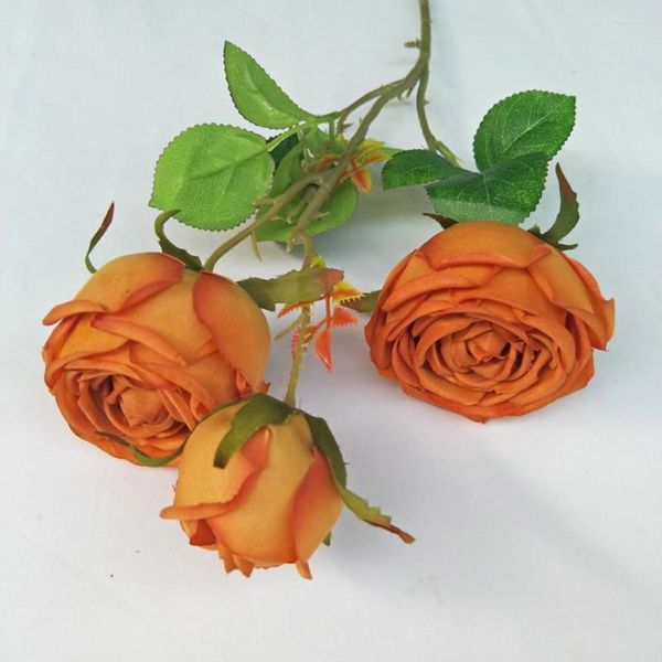 Flores decorativas Útil Rosa falsa Fácil de cuidar Flor de simulación Vívida Arreglo de 3 cabezas Artificial DIY