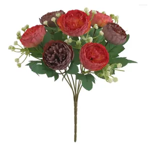 Fleurs décoratives, branche de pivoines artificielles élégantes, résistantes aux Uv, pour décor de mariage à domicile, tige de fausse fleur réaliste à 7 têtes