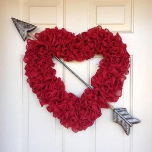 Decoratieve bloemen Valentijnsdag hartvorm krans bowknot liefde deur muur hangende hangers gelukkige valentijn feest decor voor huis