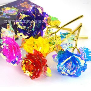 Fleurs décoratives saint valentin cadeau de mariage des mères 24K Roses plaquées par feuille artificielle LED éclairage amant Rose créatif