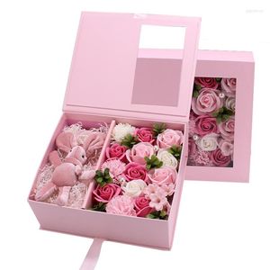 Flores decorativas Día de San Valentín Jabón Rosa Regalo creativo Carta de amor Caja Flor de clavel de la madre