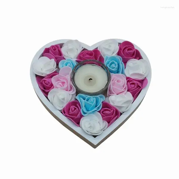 Fleurs décoratives Valentine Candlers de coeur en forme de coeur Roses Bougendolder Romantique Chandelle Roantic Hand Crafted Table Ornements pour mariage
