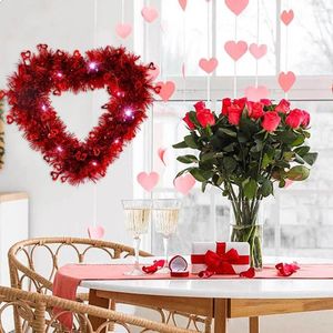 Decoratieve bloemen Valentijnsdag Hartvormige krans Stralend met LED-lichtslingers Sfeerdecoratie Hangende ornamenten Feest