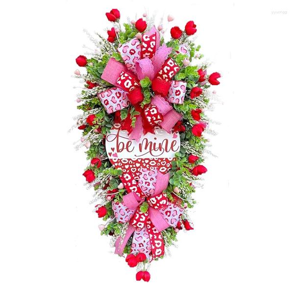 Fleurs décoratives Saint Valentin guirlande lettres rubans vacances intérieur extérieur décor pour porte d'entrée