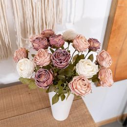 Fleurs décoratives Saint Valentin Rose artificielle 39,5 cm de longueur Bord focal Faux Vintage Rustique Homer Décor Décoration de fête de mariage