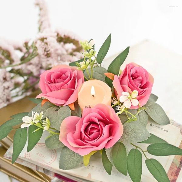 Fleurs décoratives décoration de la saint-valentin mini bougie anneau guirlande 4 pièces porte-rose artificiel petite fenêtre accessoire centre table ornement