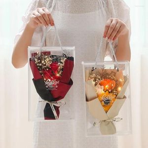 Fleurs décoratives Gift de la Saint-Valentin Bouquet portable artificiel avec des lumières roses et tournesols pour la mère