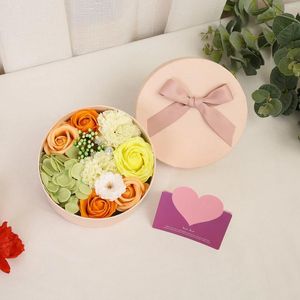 Decoratieve bloemen Valentijnsdag geschenk Zeep Bloem Kleine ronde doos Boeket Rozen Mooi realistisch Kunstmatig voor decoratie