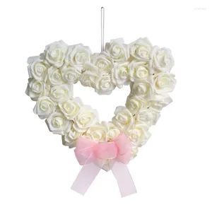 Fleurs décoratives de la Saint-Valentin en forme de coeur en forme de coeur Floral Rose Garland Porte pour décoration blanc 13,77 pouces durables