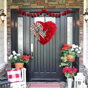 Fleurs décoratives Saint Valentin Amour Coeur Couronne Plaid Bowknot Réutilisable En Forme Guirlande Fenêtre Porte D'entrée Tenture Murale Décoration De Vacances