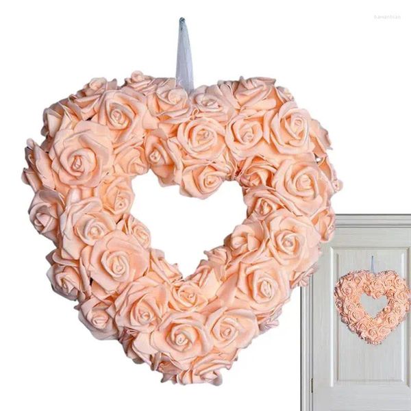 Couronne de fleurs décoratives pour la saint-valentin, guirlande de roses de printemps en forme de cœur, cintre de plafond, décoration florale artificielle pour la saint-valentin