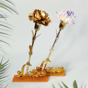 Fleurs décoratives, cadeau de saint-valentin pour mères, Roses plaquées en feuille d'aluminium 24K, décoration de mariage artificielle, éclairage créatif pour amoureux