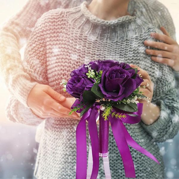 Fleurs décoratives de la Saint-Valentin Romantique DIY Mariage Bouquet Roses Bridal Hand Bridesmaid Artificial Eternal Flower Love Gift BT