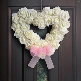 Fleurs décoratives de la Saint-Valentin blanc artificiel fleur couronne de soie rose rose romantique en forme de coeur en forme de coeur extérieur de mariage décoration de maison