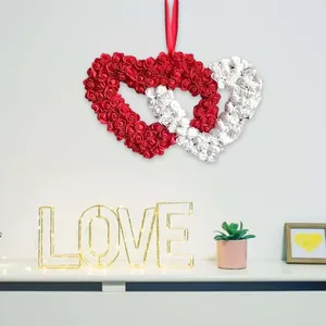 Fleurs décoratives de la Saint-Valentin Couronne dual Dual Heart en forme de décorations d'amour pour la porte de la fenêtre de mariage extérieur anniversaire